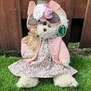 Bearington Floral Teddy Bear with Pink Sweater and Hat